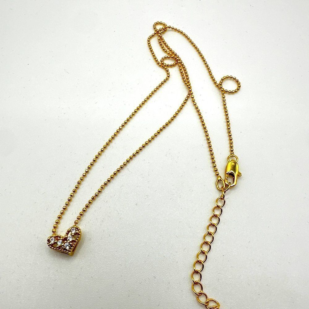 NIB Omboo Dainty Gold tone metal heart with cz accents‎ pendant, necklace!